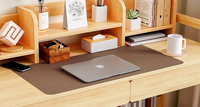 Double-Sided Desk Pad, Leather Desk Mat, Eco Cork Desk Pad Protector,Large Mouse Pad,Waterproof Desk Blotter for Office/Home