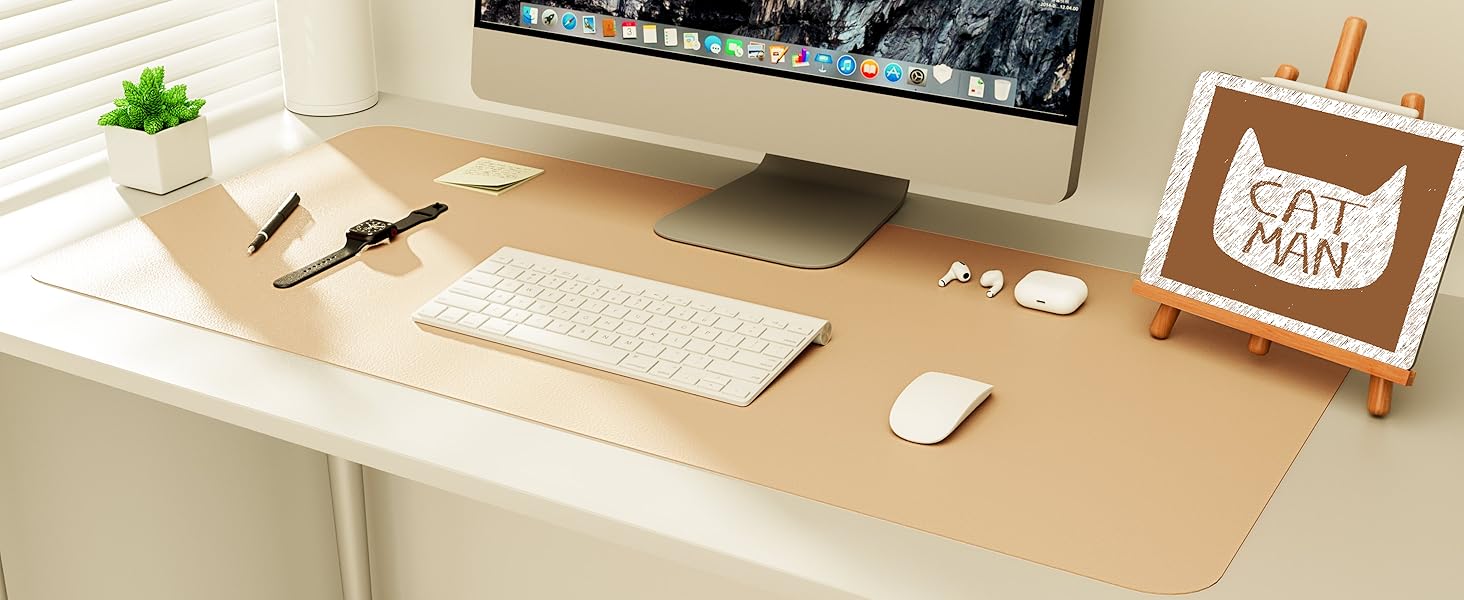 Double-Sided Desk Pad, Leather Desk Mat, Eco Cork Desk Pad Protector,Large Mouse Pad,Waterproof Desk Blotter for Office/Home