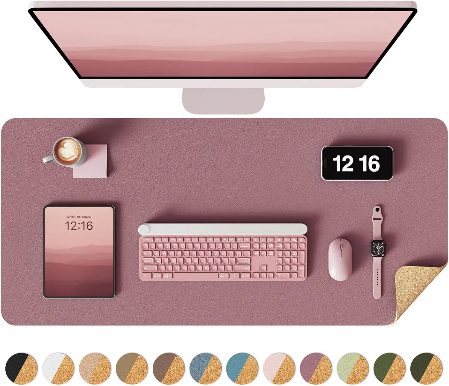 Double-Sided Desk Pad, Leather Desk Mat, Eco Cork Desk Pad Protector,Large Mouse Pad,Waterproof Desk Blotter for Office/Home