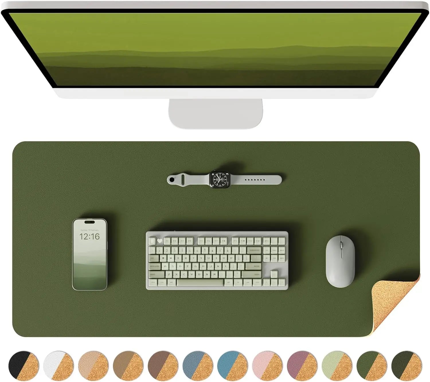 Double-Sided Desk Pad, Leather Desk Mat, Eco Cork Desk Pad Protector,Large Mouse Pad,Waterproof Desk Blotter for Office/Home