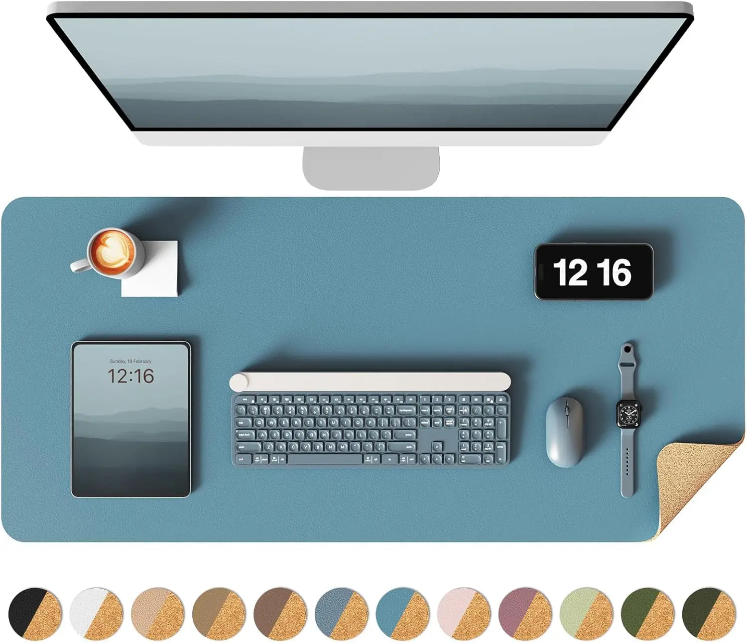 Double-Sided Desk Pad, Leather Desk Mat, Eco Cork Desk Pad Protector,Large Mouse Pad,Waterproof Desk Blotter for Office/Home