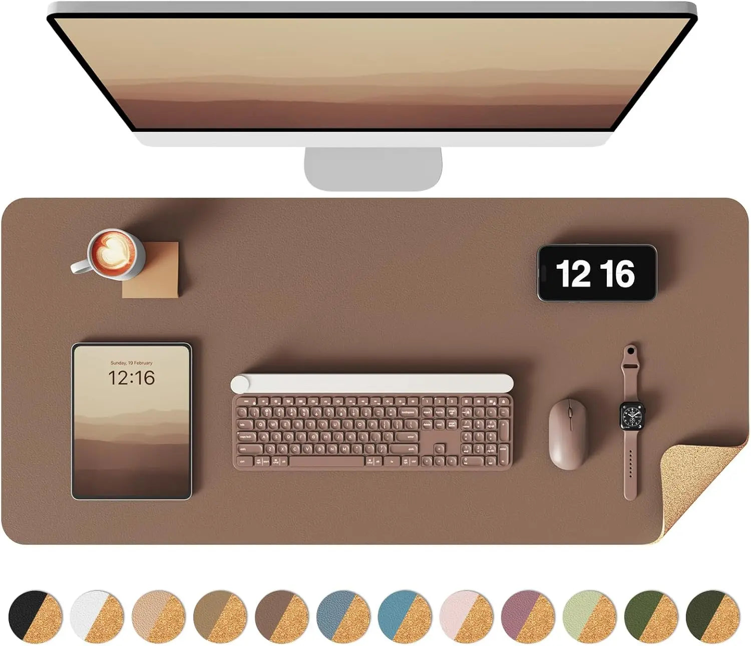 Double-Sided Desk Pad, Leather Desk Mat, Eco Cork Desk Pad Protector,Large Mouse Pad,Waterproof Desk Blotter for Office/Home