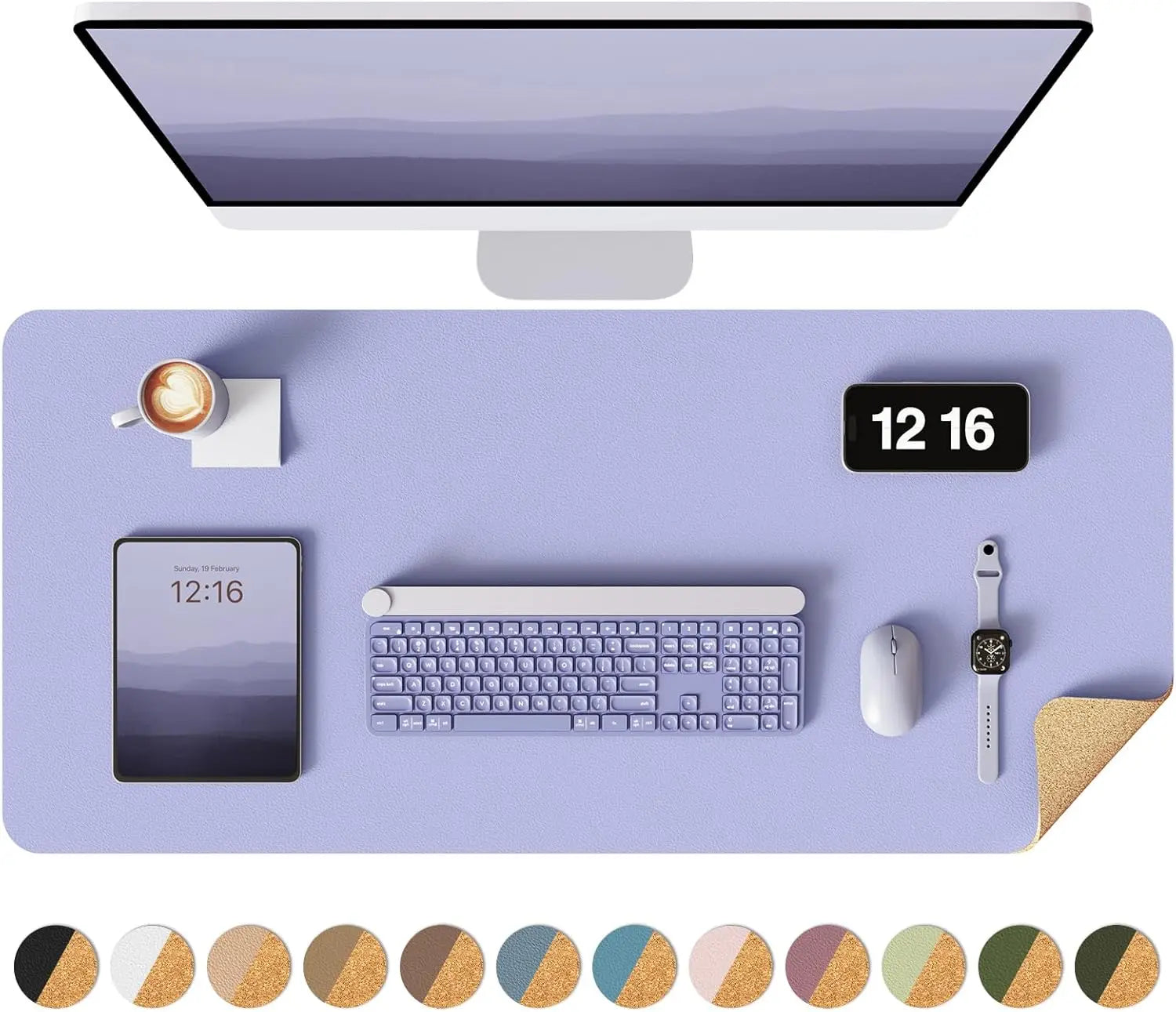 Double-Sided Desk Pad, Leather Desk Mat, Eco Cork Desk Pad Protector,Large Mouse Pad,Waterproof Desk Blotter for Office/Home