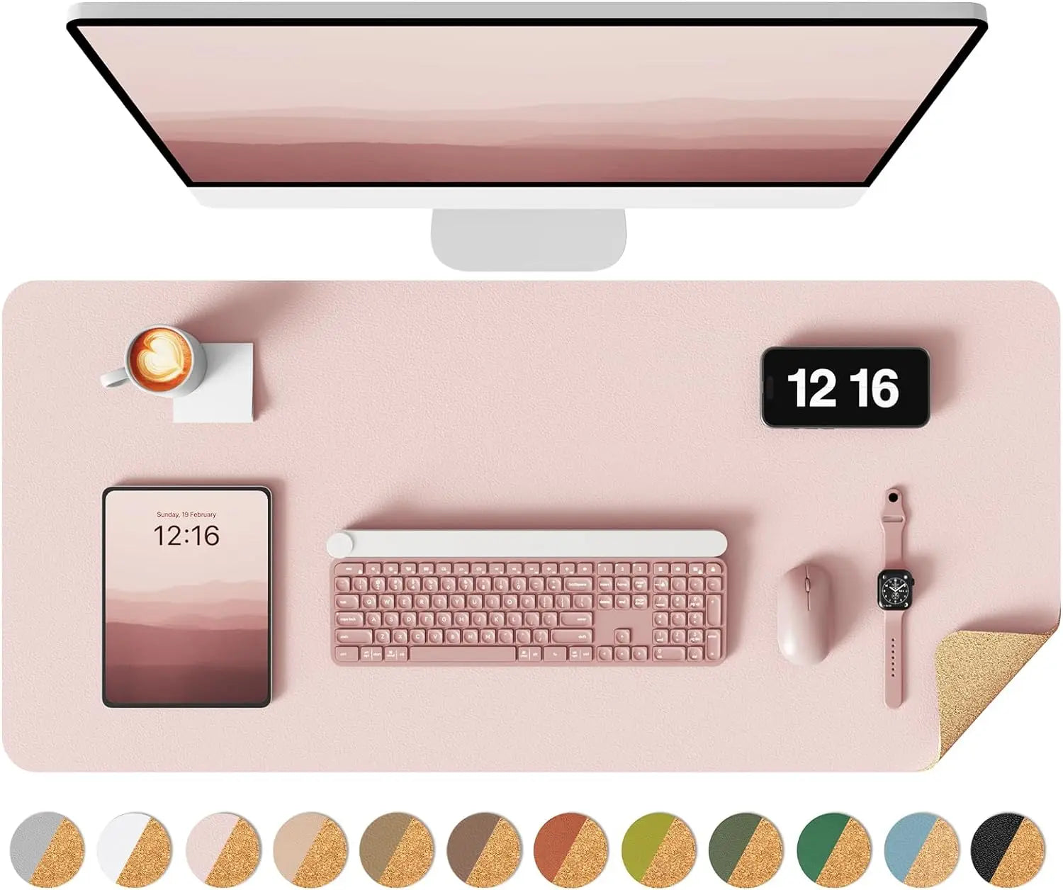 Double-Sided Desk Pad, Leather Desk Mat, Eco Cork Desk Pad Protector,Large Mouse Pad,Waterproof Desk Blotter for Office/Home