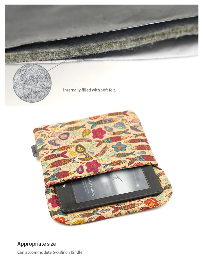 Environmentally friendly cork cloth E-Book Bag Cover,Colorful 6“ E-Reader Sleeve Case For Kindle Paperwhite Voyage 6.8 inch