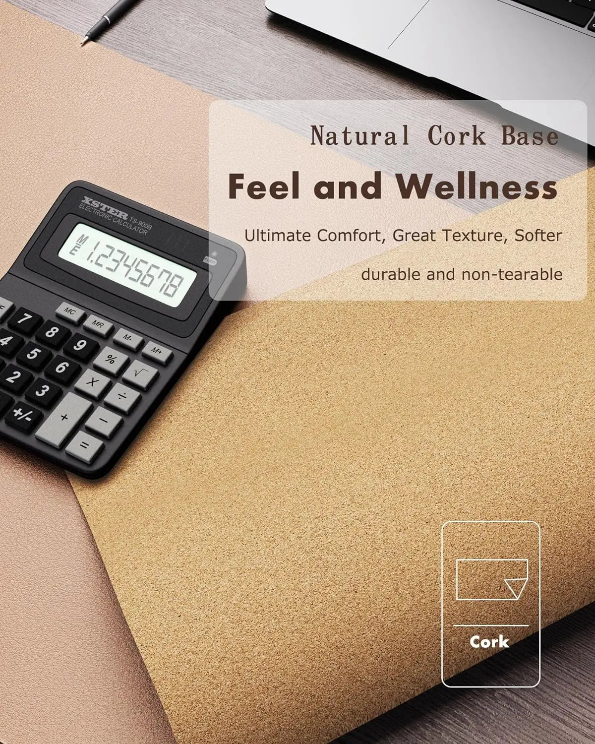Double-Sided Desk Pad, Leather Desk Mat, Eco Cork Desk Pad Protector,Large Mouse Pad,Waterproof Desk Blotter for Office/Home