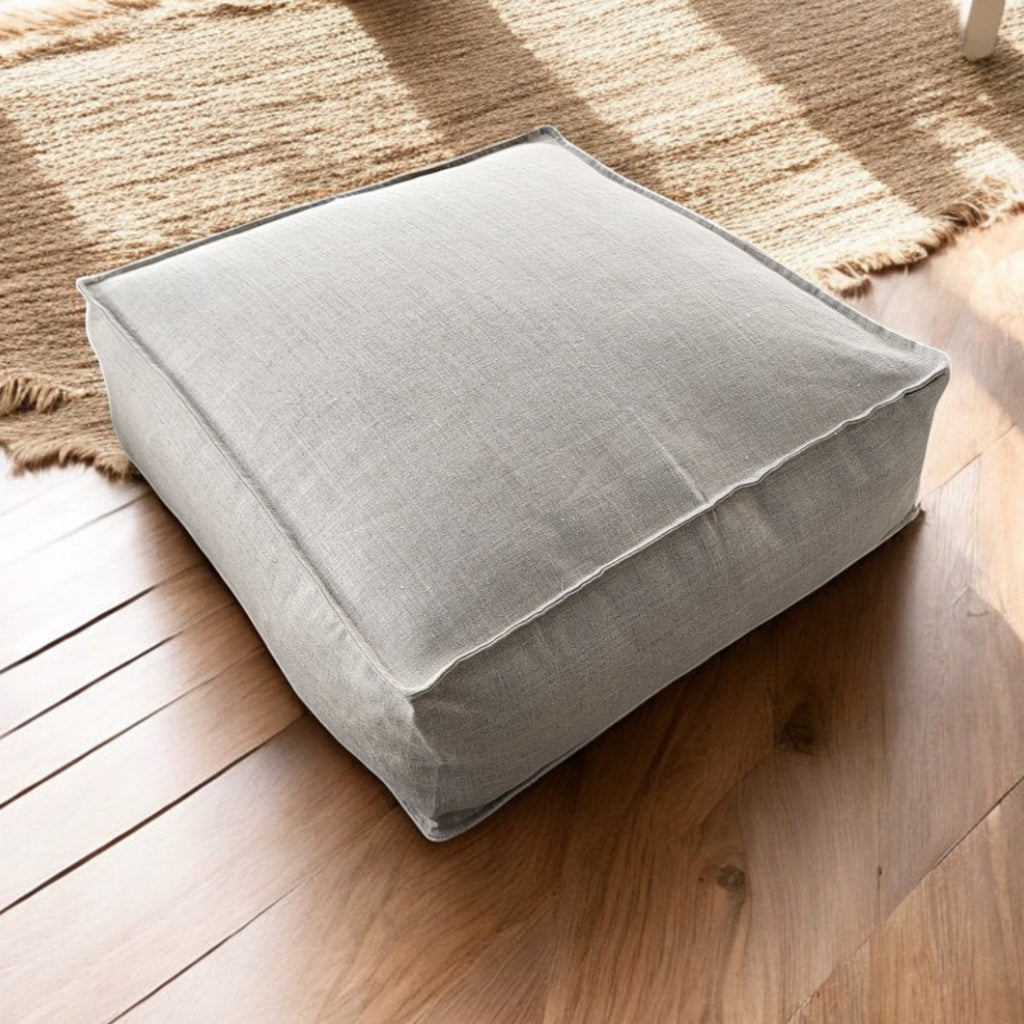 Linen cru poufs