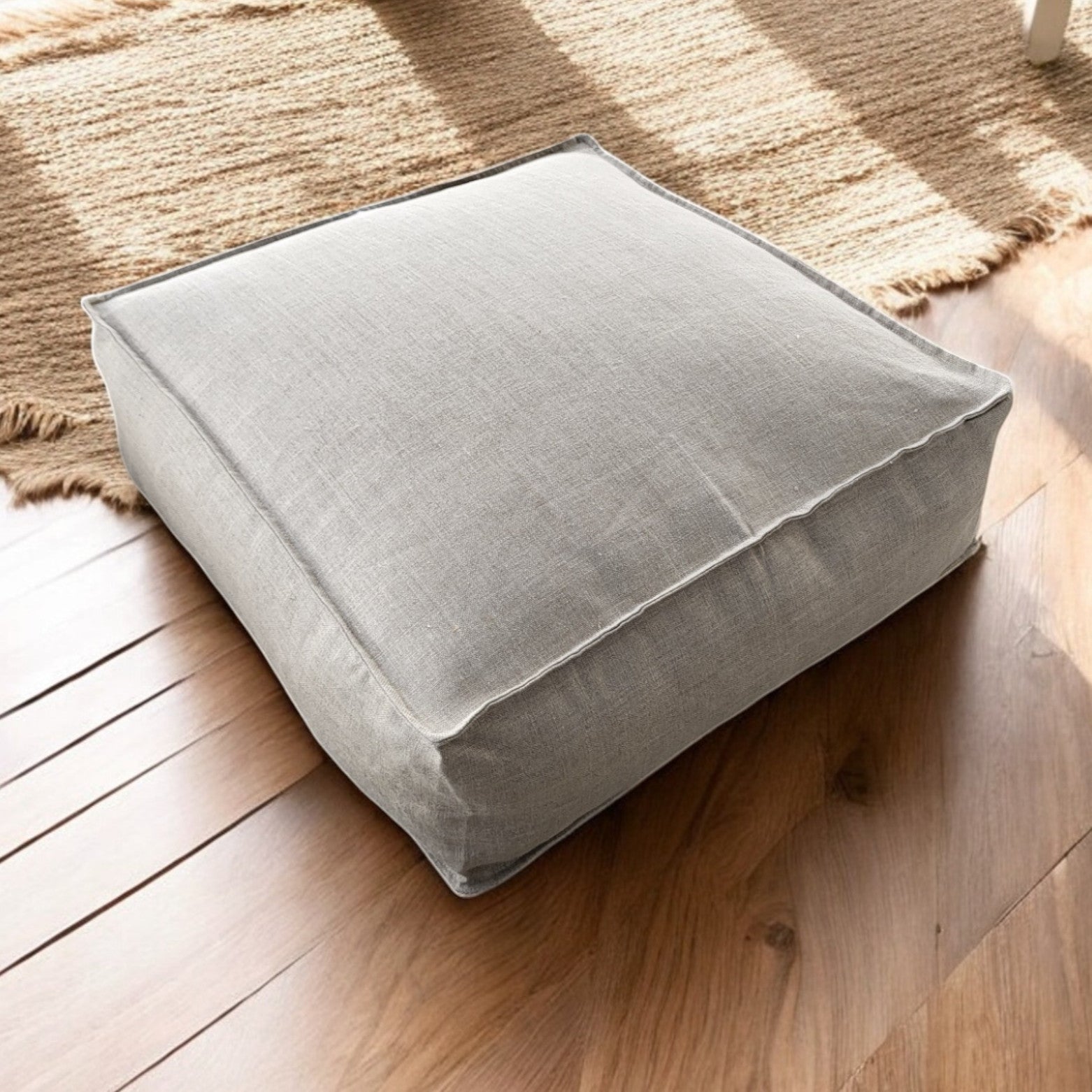 Linen cru poufs