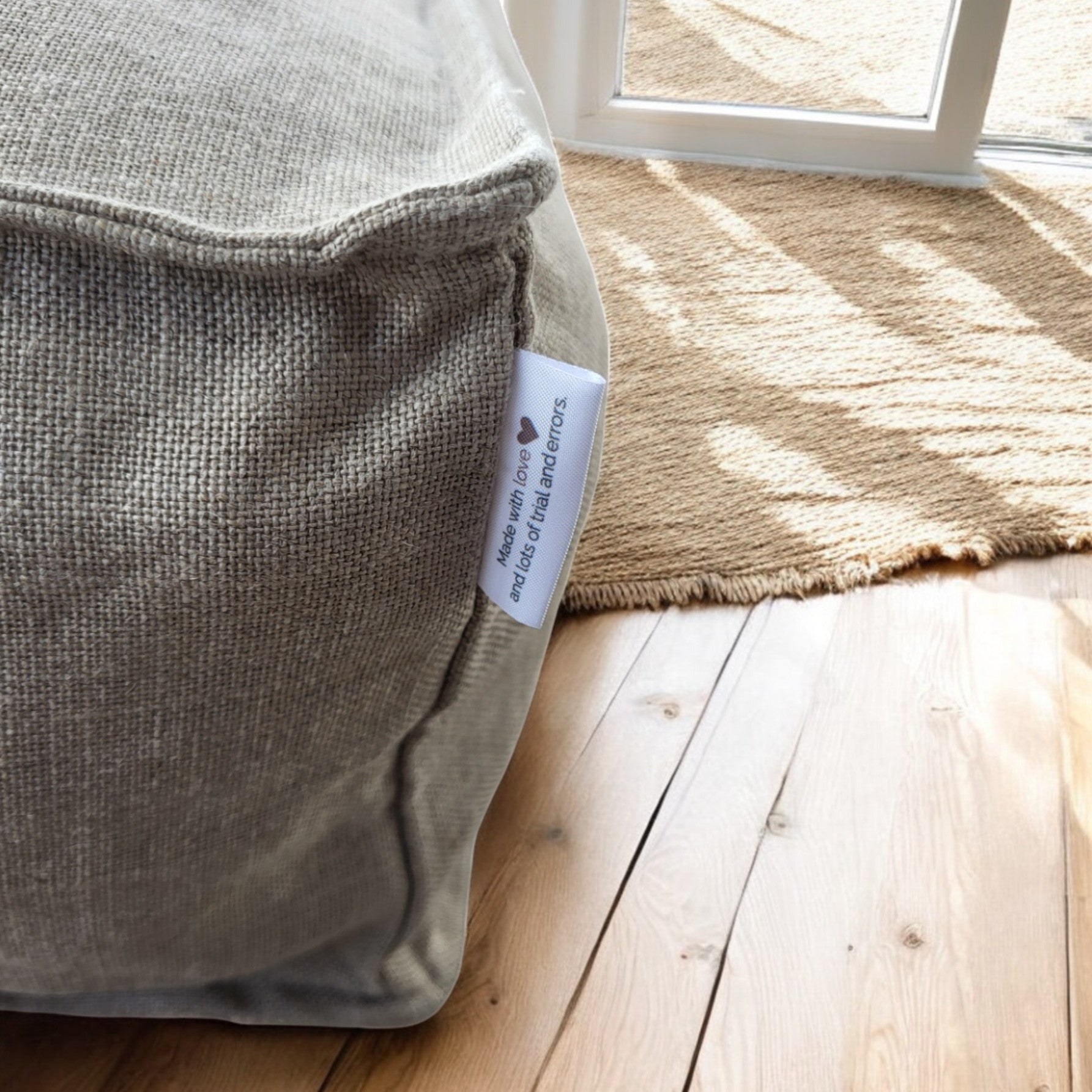 Linen cru poufs