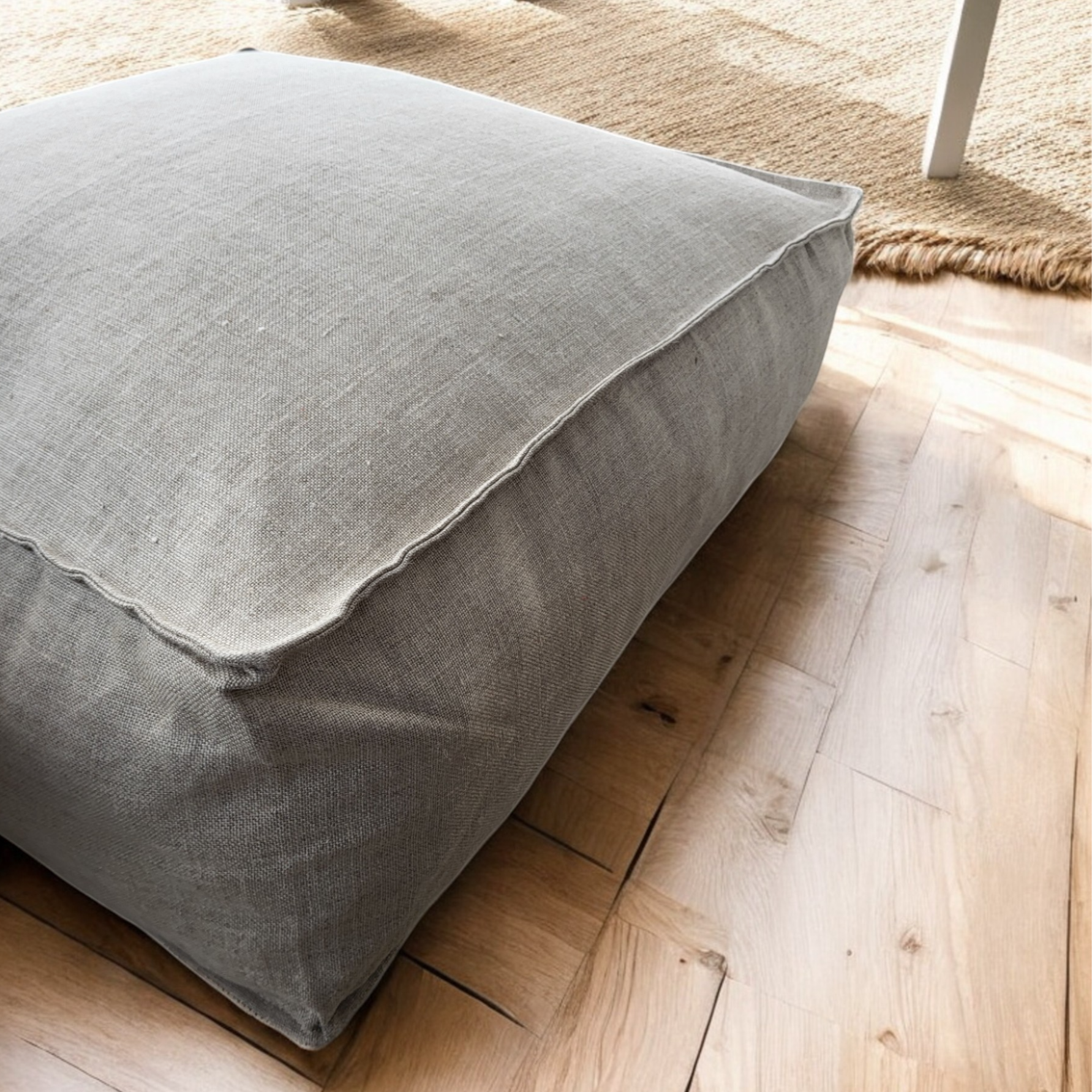Linen cru poufs