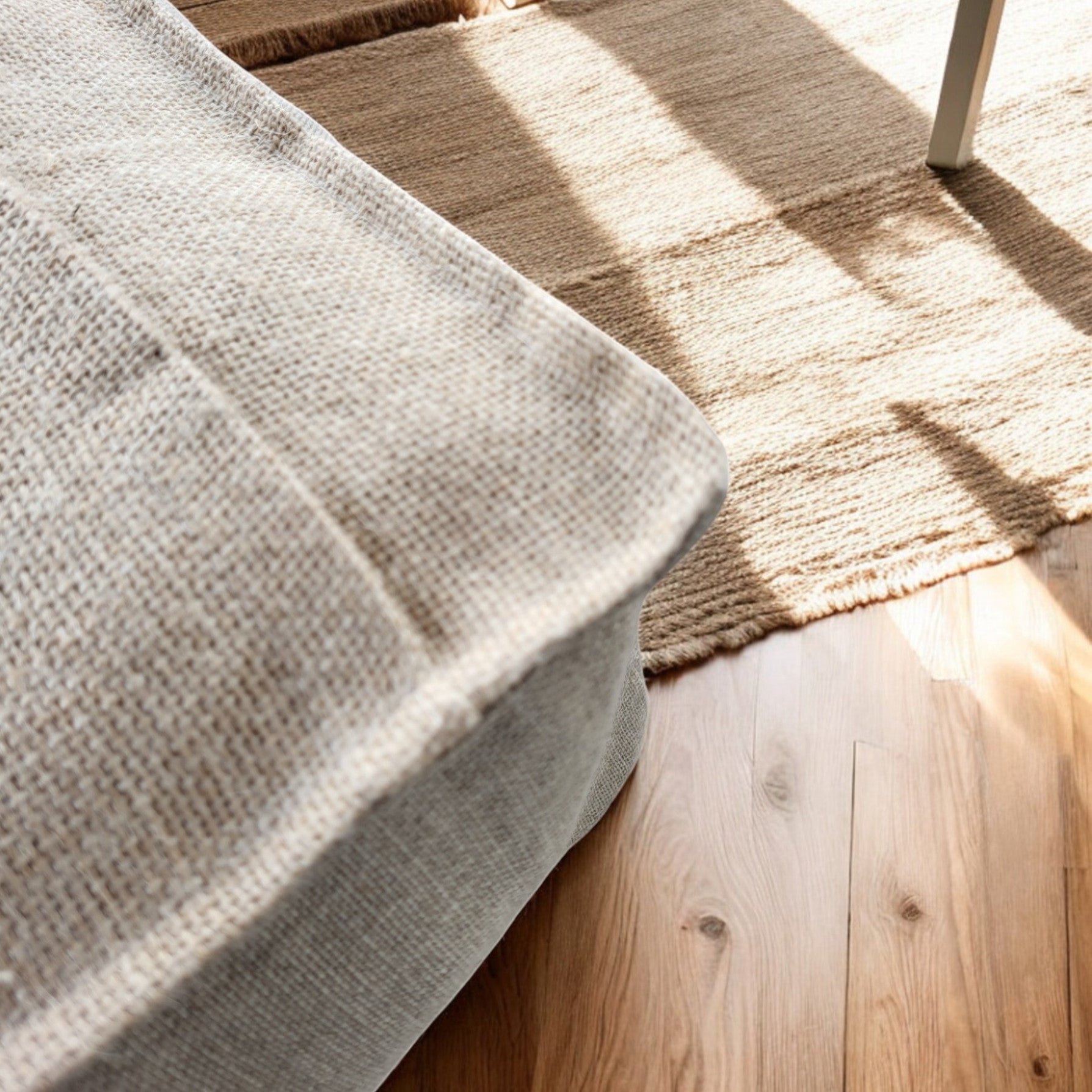 Linen cru poufs