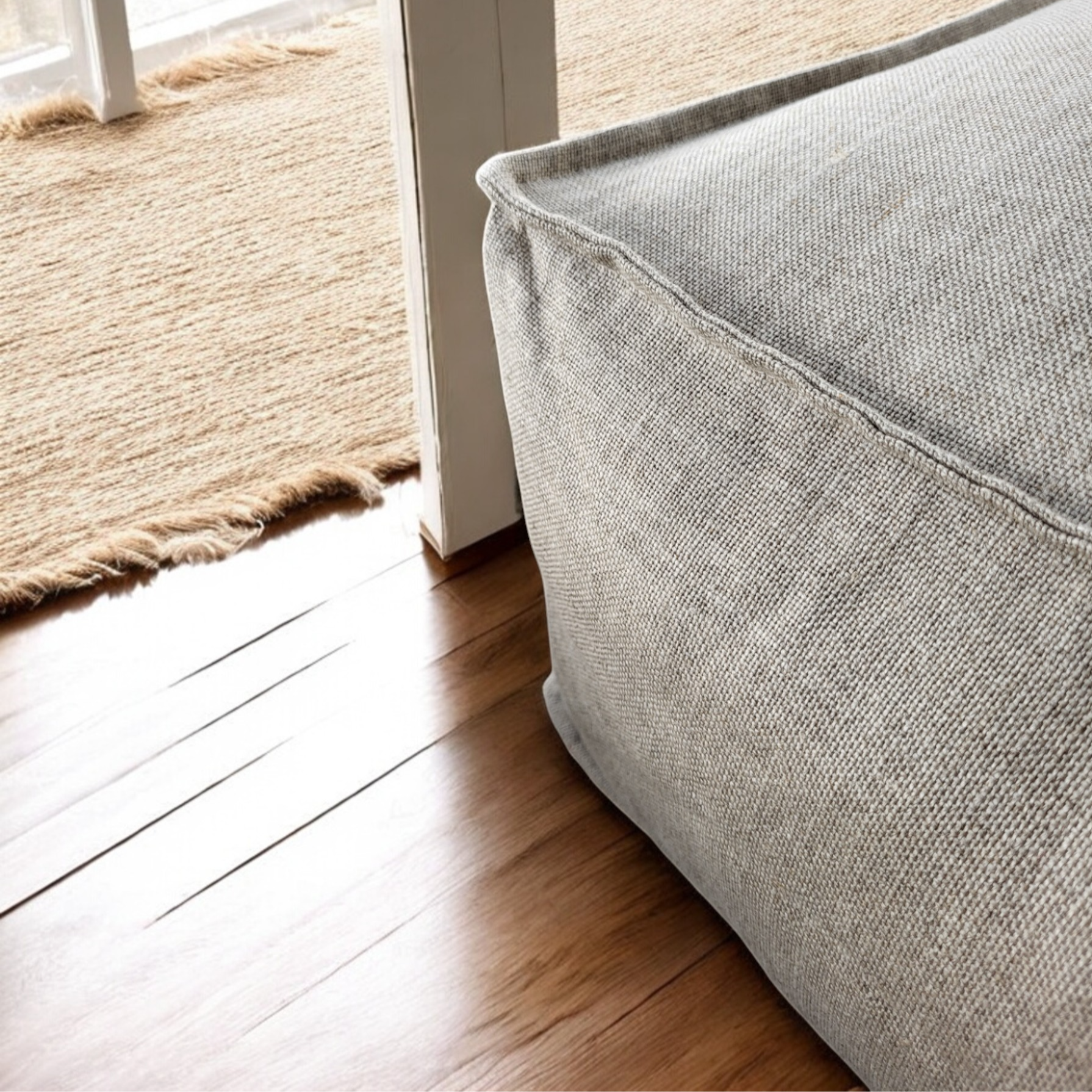 Linen cru poufs