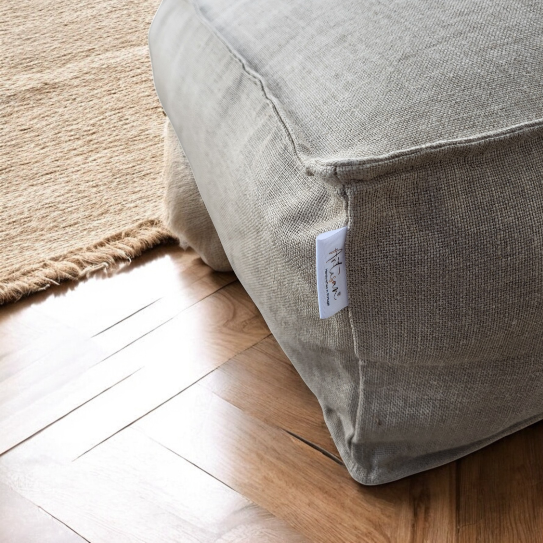 Linen cru poufs